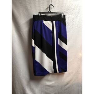 Worthington Pencil Skirt Size 10 Black White Blue Geometric Print